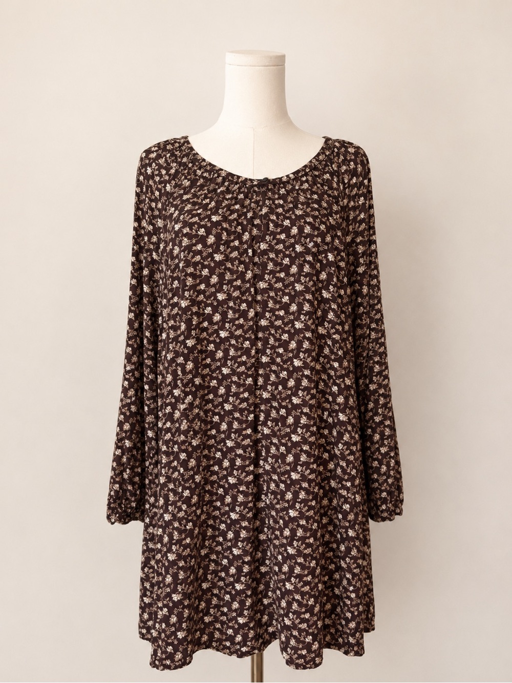 Melrose and Market S Brown Floral Babydoll Mini Dress Boho Cottagecore Swing